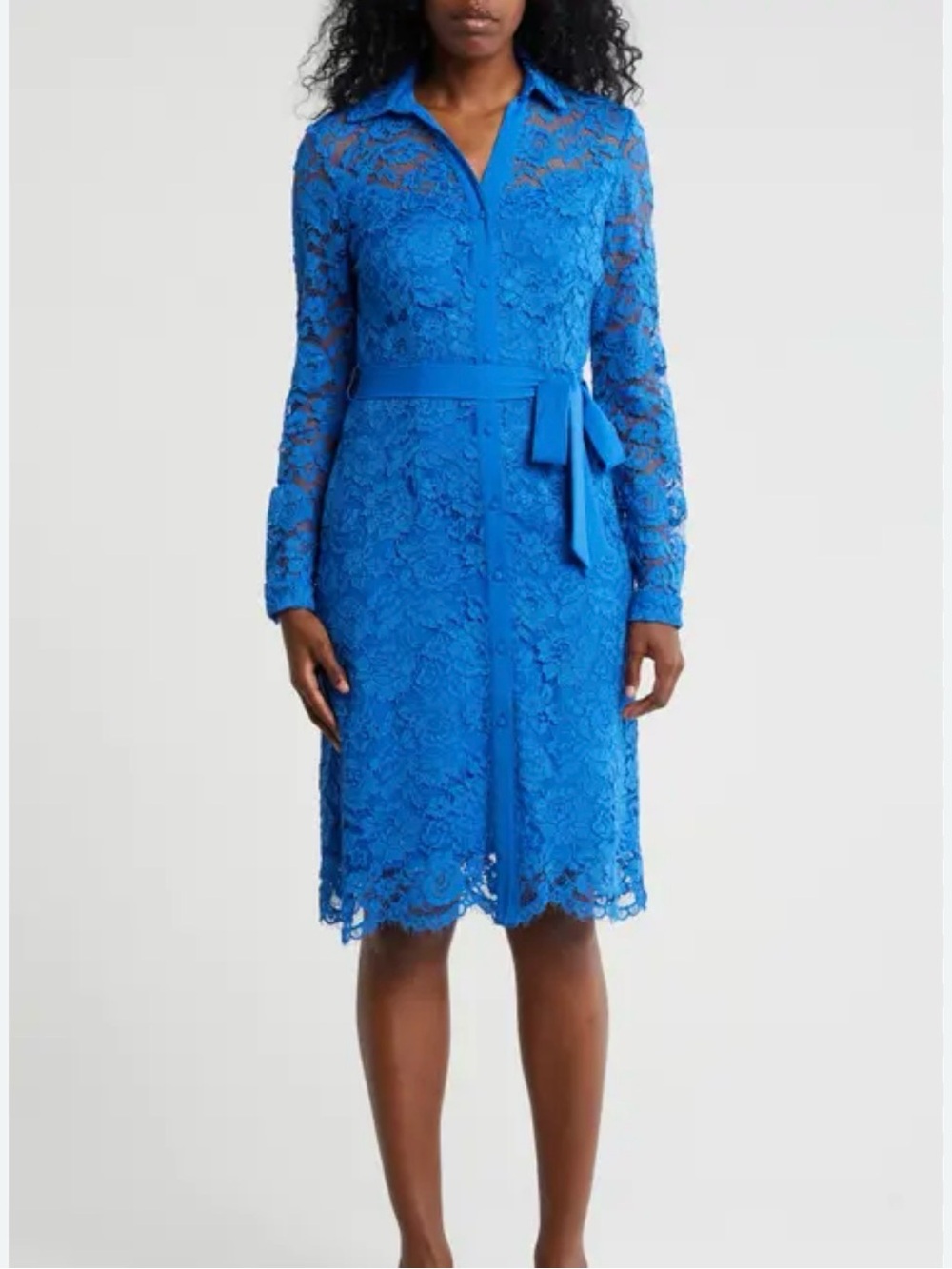 Nanette Lepore Electric Blue Lace Tie-Waist Long Sleeve Dress